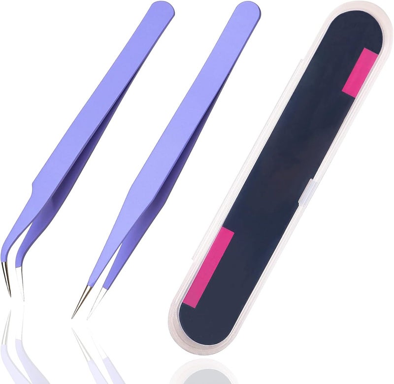 Arvakr 2 Pieces Sticker Tweezers, Cute Craft Tweezers for Stickers, Scrapbooking, Vinyl, Lashes, Electronics, Purple - Image 1